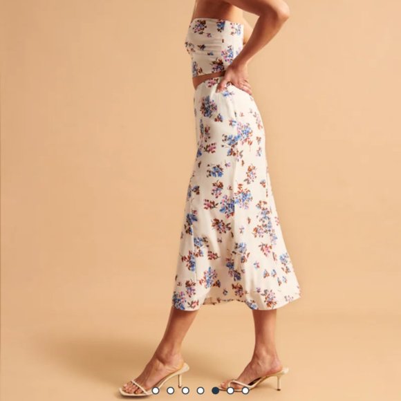 Abercrombie Dipped Waist Midi Floral Skirt XL Petite - NEW - Picture 5 of 16